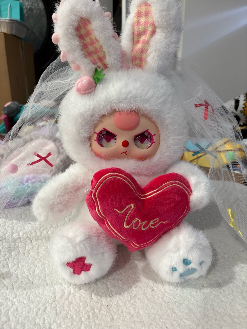 White Bunny Plush with Pink Heart - Love Plush for Small Pets & Decor